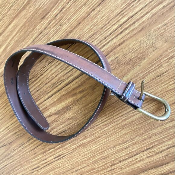 TORINO - Brown Leather Brass Buckle Belt - size 36 - Picture 1 of 11